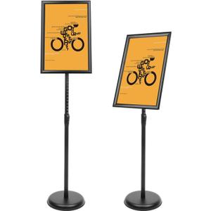 DISPLAYSWORKER Adjustable Poster Sign Stand 11 x 17,Floor-Standing Sign Holder with Heavy Duty Pedestal,Aluminum Snap-Open Frame , Vertical and Horizontal View Sign Displayed, Black (11 x 17)