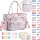 Large Bible Bag Quilted Bible Cover Case Kit for Women Church Bag with Shoulder Strap Study Supplies Christian Gifts(Spliced Flower)