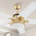YITAHOME Ceiling Fan with Light and Wall Switch Remote, 52 Inch Modern Gold White Fan, Quiet Reversible Motor, Dimmable LED Color, Memory Function for Bedroom Living Room Patio Indoor