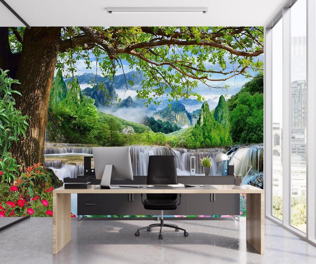 Waterfall Landscape Wallpaper Natural Scenic Wall Mural for Living Room Office Not Peel and Stick (130" x 95", Cybh-912)