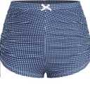 ZAFUL Women's Swim Shorts High Waisted Bow Gingham Floral Print Boyshorts Bathing Suit Swimsuit Bottoms Board Shorts (Medium, 3-gingham Blue)