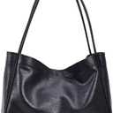 Leather Tote Bag, Hobo Bag Purses for Women Shoulder Bag College Tote Hobo Bags Soft Vegan Crossbody Underarm Handbag (Black)