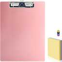 Aluminum Office Clipboard Metal Stainless Hangable Pen Holder Low-Profile Clip Letter Size A4 9" x 12.6" with Sticky Note for School Business Medical Professionals (Pink, A4)