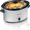 Hamilton Beach 7-Quart Portable Slow Cooker Serves 8+, Dishwasher Safe Crock, Lid Latch Strap for Travel, Brushed Silver