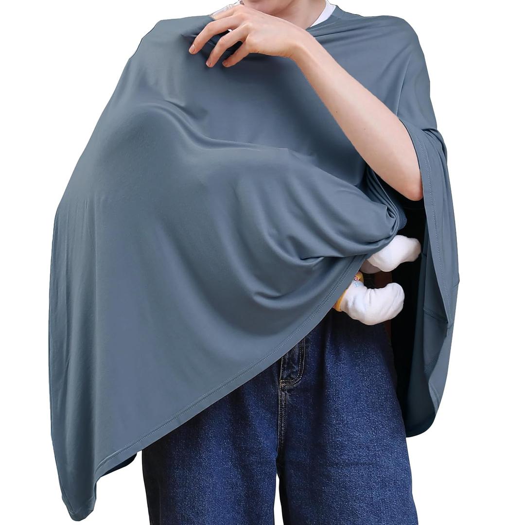 Nursing Cover for Breastfeeding, 360Full Coverage Nursing Poncho, Rayon Soft & Breathable Breastfeeding Cover up (Smooth Rayon, Blue)