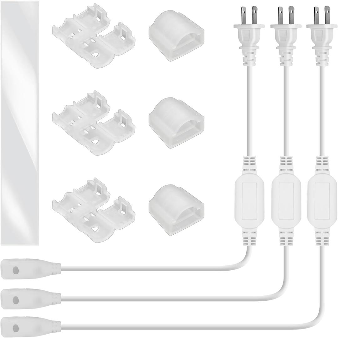 LED Strip Light Connector Kit Includes 3 Power Cable and Solderless Accessories for DIY AC 110V-130V Single Color 8mm LED Rope Lights, Compatible with B0CCD84YLN B0CCD7K33W B0CN6T4XYJ