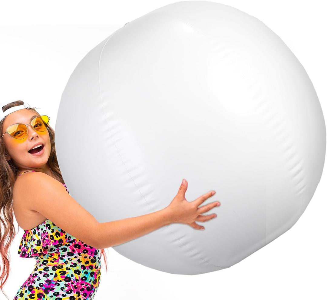 5 Feet White Giant Beach Ball 60 Inches Inflatable Ball Massive Beach Decorations Supplies for Water Games Birthday Summer Hawaiian Tropical Party