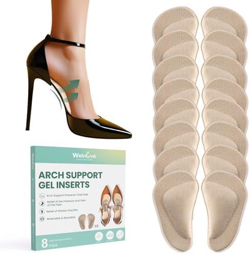 Arch Support Inserts Flat Feet - Welnove 8-Pair Gel Arch Support Insoles for Plantar Fasciitis, Foot Pain Fatigue Relief - Soft Heel Pads Adhesive Fit Most Shoes, Men Women, 0.47" Height