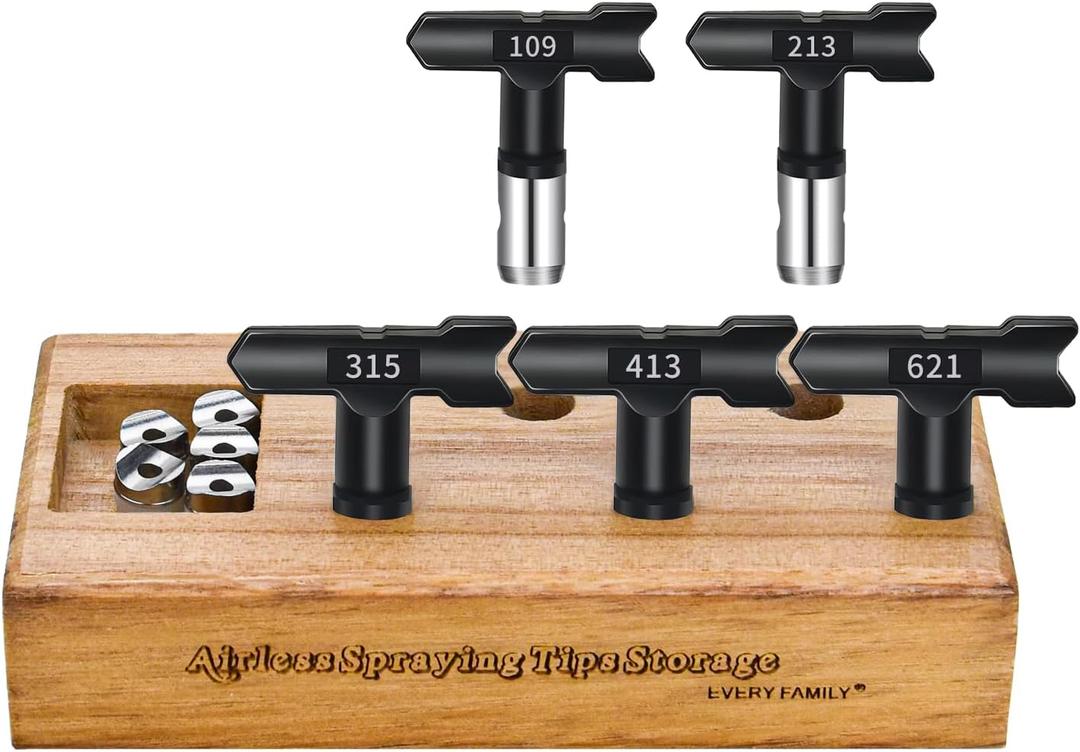 5Pcs Sprayer Tips, Airless Paint Sprayer Tips, Paired with Wooden Base and Black Portable Bag for Easy Storage(109,213,315,413,621)