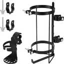 Oxygen Tank Holder for Walker and Rollator Fits D and E Cylinders for 1 inch to 1 1/8 inch 25 to 28.6 mm Tubes ONLY Steel Bracket with Secure Straps and Cup Holder 