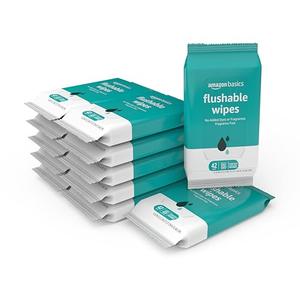 Amazon Basics Flushable Adult Toilet Wipes, Formulated without Fragrance, 504 Count (12 Packs of 42)