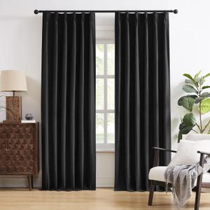DUALIFE Black Out Curtain Panels Tab Back with Hooks, Sundproof Thermal Insulated Pleat Long Curtains/Drapes for Sliding Glass Door Hall/Dining Room, 40 Wide by 96 Inches Long, Set of 2