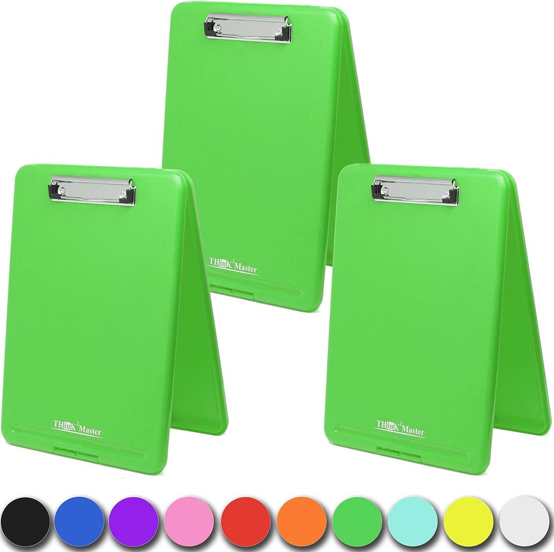 Think2Master [3 Pack] Green Plastic Storage Clipboard. | 25% Heavier & Sturdier| Heavy Duty and Won’t Flex Like Other Brands (Compare The Weight). Storage Compartment Holds 150 Letter Sized Paper.