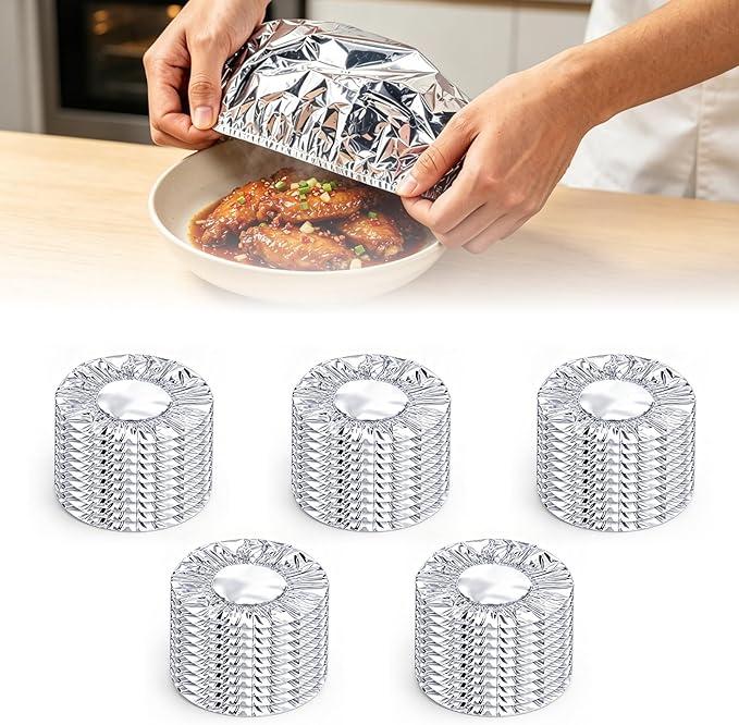 50pcs Reusable Aluminum Foil Food Cover,Food Fresh Keeping Bags,Elastic Aluminium foil Thickened Bowl Lids,Continuous Warmth,Heat-Insulating for Home Kitchen Meal Prep,Baking,and Food Storage