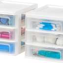 IRIS USA Plastic Stacking Desk Top 3-Drawer Storage Organizer, 2-Pack, for Makep Vanity Nail Polish Bathroom Stationery Art Craft Supplies Kitchen Office Garage and Small Organization, Small, White