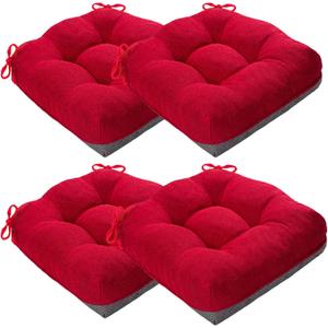 MAGIC ELEPHANT Chair Cushions for Dining Chair, Shredded Memory Foam Kitchen Chair Cushions Set of 4, Non-Slip Thick Dinning Room Chair Pads Seat Cushions, 15.5" x 15.5" x 4" (Red)