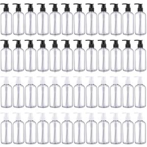 Eaasty 48 Pcs Pump Bottle Lotion Dispenser Refillable Shampoo Conditioner Hand Soap Dispenser Plastic Empty 8oz/250ml Clear Reusable Body Wash Container Bulk (Clear,Black)