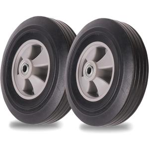 (2-Pack) AR-PRO 10" x 2.5" Flat Free Solid Rubber Tires and Wheel - 10 inch Solid Wheels with 5/8" Axles and 2.25 Offset Hub - Replacement Wheels for Hand Trucks Dolly and Wheelbarrows