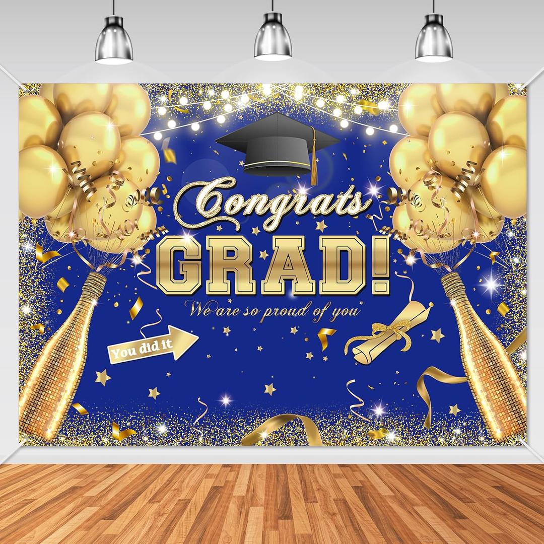 Avezano Congrats Grad Backdrop for Class of 2025 Congratulate Graduation Party Decorations Photography Background Grad Celebration Prom Party Photoshoot Supplies (8x6ft, Blue)