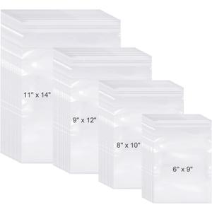 Kosiz 600 Pcs Clear Cellophane Bag Plastic Poly Shirt Bag Bulk Resealable Clothes Packing Self Adhesive Packages for Business Shipping(6'' X 9", 8'' X 10", 9'' X 12", 11'' X 14")
