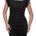 Kilottor Girl's Dress Ruffle Sleeve Bodycon Formal Party Ruched Pencil Dress 9-14 Years (Black, 13-14 Years)