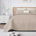 WSOFRLAC Luxury Velvet Quilt Set King Size, Comforter Set with Pillow Shams, Soft Lightweight Bedspread Coverlet Bedding Sets for All Seasons, Light Khaki