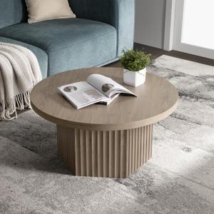SICOTAS Round Coffee Table for Living Room Modern Fluted Coffee Table, 31.5"D x 31.5"W x 15.6"H