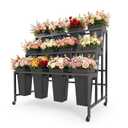 GAOWFEH Three-Tier Heavy Duty Metal Flower Bar Stand, Flower Cart Display Stand, Multi-Purpose Flower Display Stand with 12 Flower Buckets and Wheels for Florist Shop, Wedding Decor