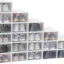 20 Pack Shoe Box Stackable Shoe Storage Organizer 13''×9''×5.5'' Closet Clear Plastic Shoe Cubby Bins with Acrylic Lids White Foldable Door Shoe Display Case Containers
