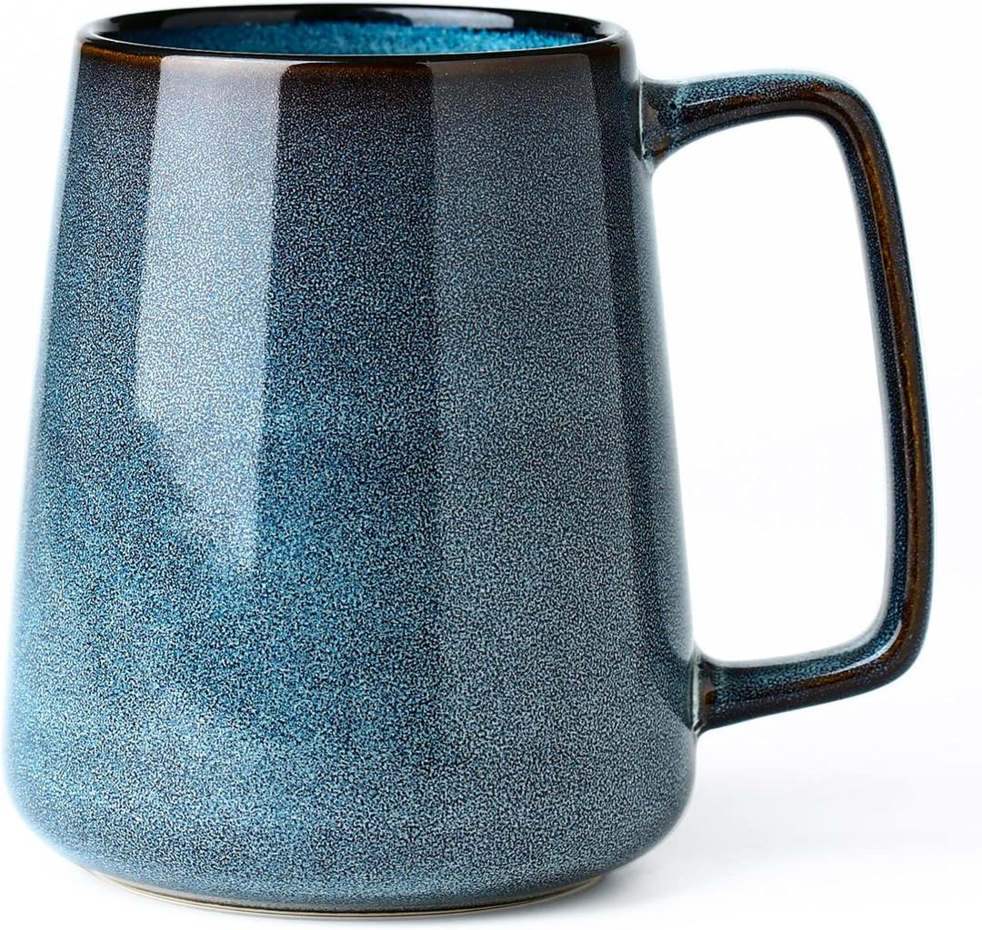 24 oz Large Ceramic Coffee mugs, Extra Large Tea and Coffee Cups, Large Handle Design, Big Coffee Mug for Office and Home, Microwave and Diahwasher Safe. (24 oz blue)