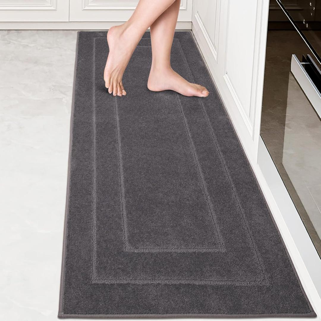 PURRUGS Machine Washable Kitchen Runner Rug 24" x 70", Non-Slip/Skid Hallway Runner Rug, Super Absorbent Soft Area Rug for Kitchen, Hallway & Laundry, Rolled Packaging, Grey