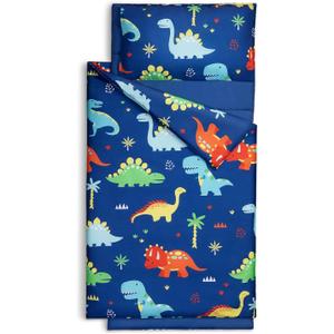 Extra Large Kids Sleeping Bag, Toddler Nap Mat with Pillow & Blanket, Soft Sleeping Mat for Daycare and Preschool (Dinosaur 53"x21")