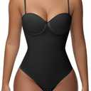 SHAPSHE Strapless Shapewear Corset Bodysuit Tops for Women Tummy Control V Neck Thong Body Shaper Going Out Outfits, XS