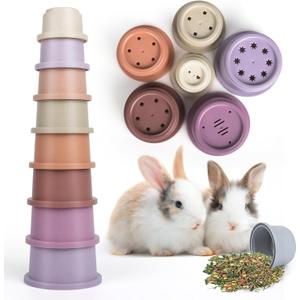 SKYWHALE 8PCS Stacking Cups for Rabbits, Stackable Bunny Toys, Natural Sugarcane Plastic Pet Nesting Snack Container, Chinchilla, Guinea Pig and Parrot Enrichment Playset for Hiding Food