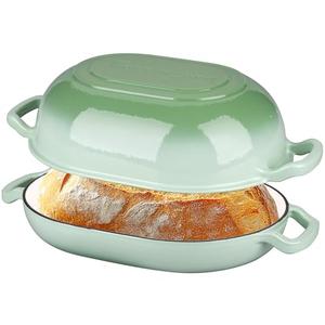 VORRINGARD Enameled Cast Iron Sourdough Bread Oven, Dutch Oven, Loaf Cast Iron Bread Pan for Homemade Bread Baking, Meatloaf Pan with Lid, 7QT, Green