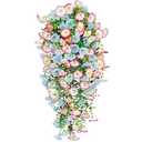 3 Pcs Artificial Hanging Flowers for Outdoors Morning Glory Artificial Flower Spring Summer Decoration UV Resistant Blue Pink Faux Flowers for Outdoor Planters Front Door Porch Patio Yard Decor