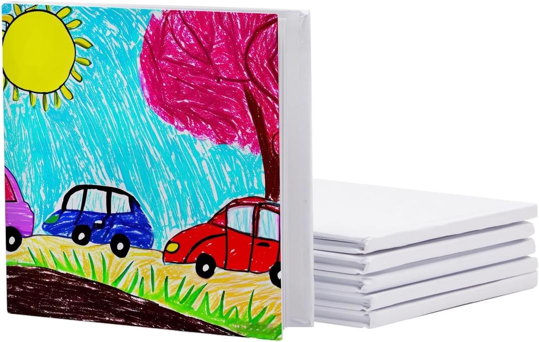 6 Pack 5.2 x 5.2 inch White Blank Hardcover Books for Kids to Write Stories, Unlined Scrapbook and Journal - 18 Sheets/36 Pages Each