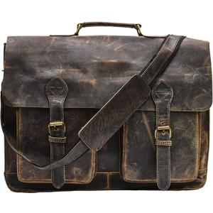 MaheTri Distressed Hunter Buffalo Leather Laptop Messenger Bag Office Briefcase Crossbody Travel Bag Office Bag 18"