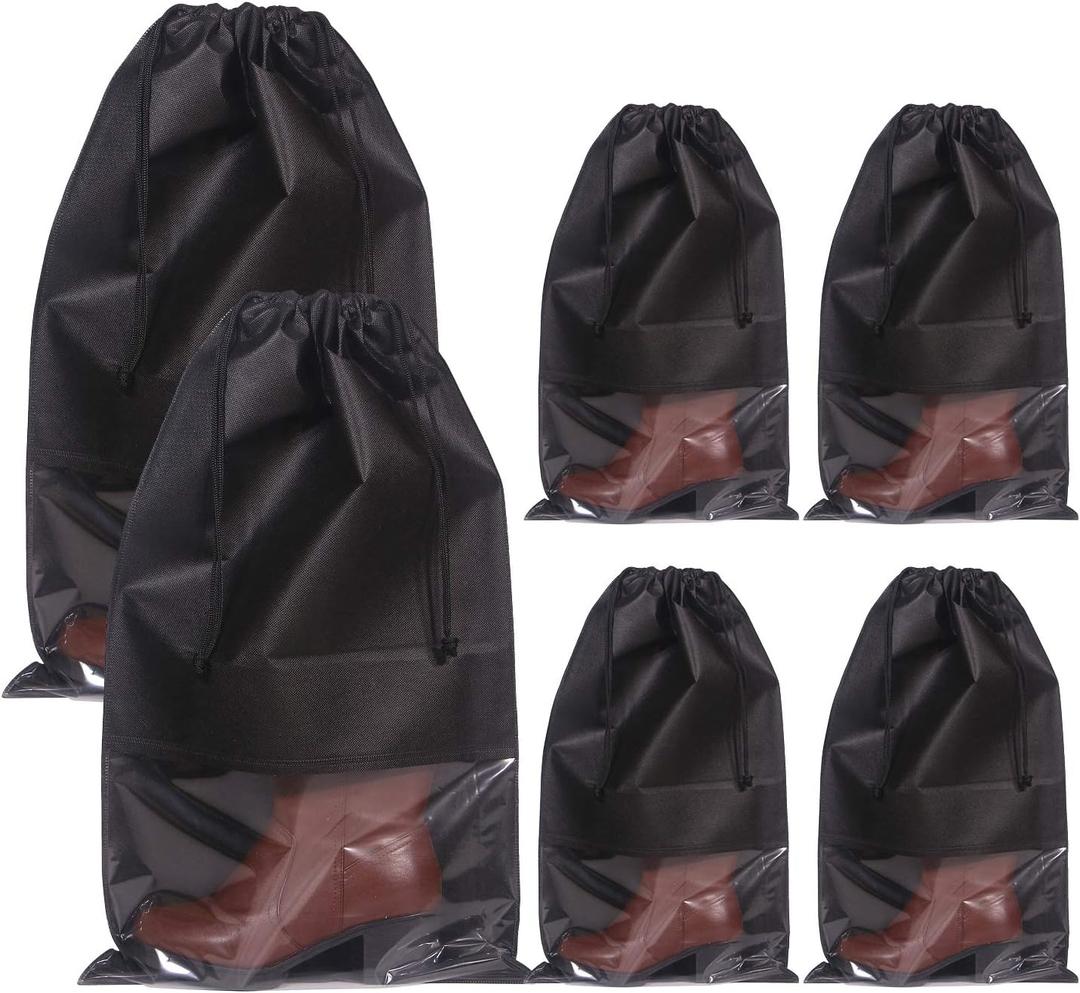 DIOMMELL Set of 6 Tall Boot Bags for Travel Non-Woven with Rope for Women Large Shoe Protector Cover Storage Organizers Pouch