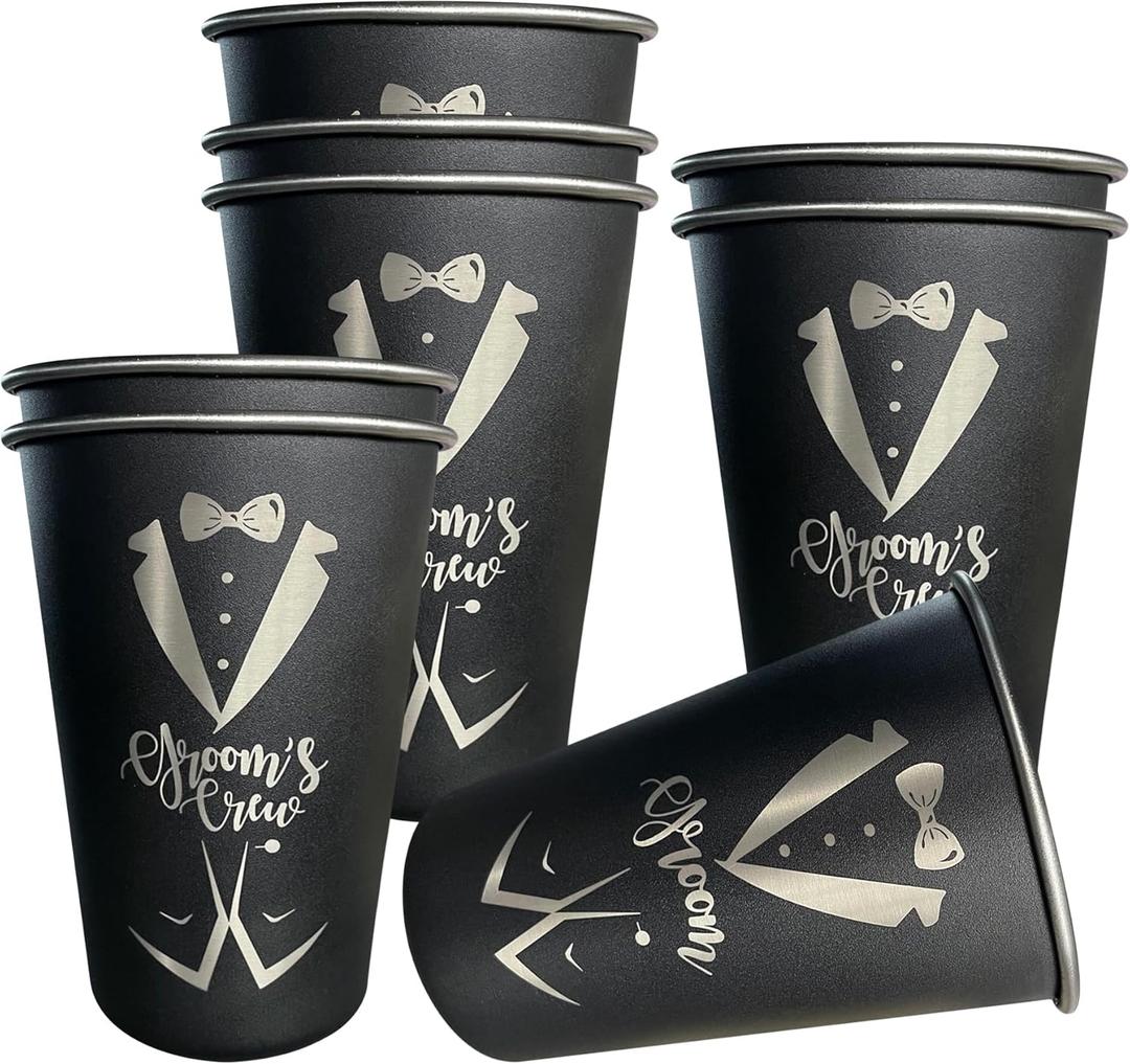 Groomsmen Gifts Set of 8, Bachelor Party Favors Accessories, Stainless Steel Tumbler Cups, Groomsmen Proposal Gifts, Team Groom Decorations (Groom Crew)