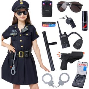 Spooktacular Creations Halloween 14PCS Police Costume for Girls, Girls Police Officer Costume with Toys, Kids Cop for Cosplay (X-Large(12-14yr))