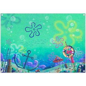 2D Digital Print 7x5ft Fabric Hawaii Under The Sea Cartoon Summer Aloha Seaweed Underwater Hand-Painted Blurred Style Photography Backdrop Kids Birthday Party Photo Props