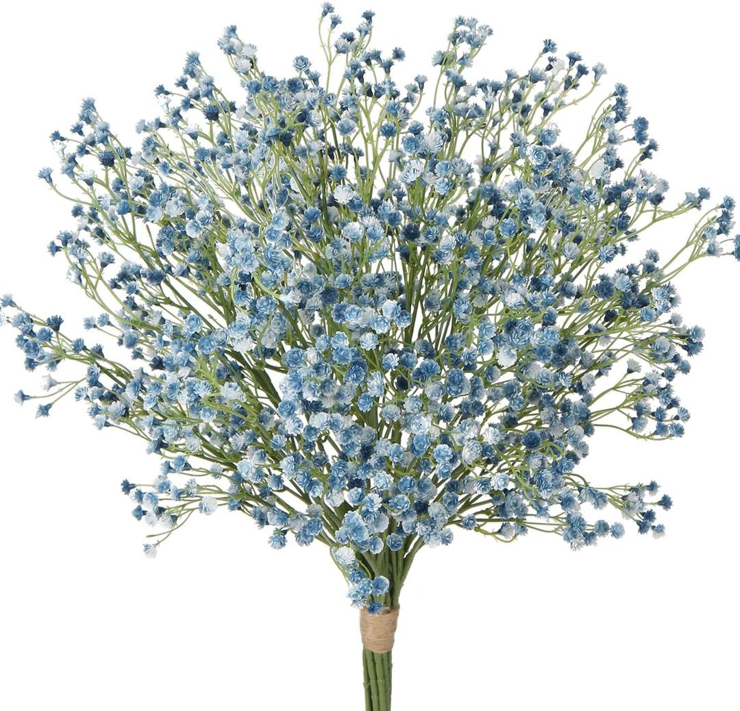 10 Pcs Baby's Breath Artificial Flowers Bulk 3 Branches Faux Baby Breath Plastic Flowers Fake Gypsophila Flower Arrangement for Crafts Fake Flowers Bouquet for Wedding Home Decor Blue Baby Breath