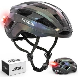 VICTGOAL Road Bike Helmet Adult Men Women with Detachable Magnetic Rear Light, Bicycle Helmet Adjustable Breathable Road Cycling Helmet for Road Mountain Riding (Glitter, L: 57-61 cm)