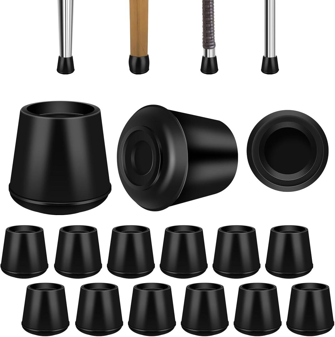 5/8" Round Rubber Chair Leg Tips Caps, 16 Pack Small Chair Leg Floor Protectors Small Furniture Legs Caps Non Slip Reduce Noise for Hardwood Floors (Black, Fit: 16mm to 17mm)