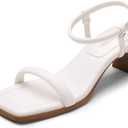 DREAM PAIRS Womens Heels Open Toe Ankle Strap Square Cute Wedding Party Sandal Comfort Dress Shoes Hera (8.5, White)