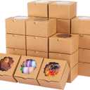 TOMNK Set of 100 4x4x2.5 Small Cookie Boxes, Mini Dessert Boxes with Window for Cupcakes, Macarons, Chocolate, Strawberries, Muffins(Kraft Paper)