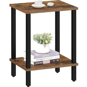 TUTOTAK End Table, Side Table, Nightstand, 2-Tier Storage Shelf, Sofa Side Table for Small Space, Living Room, Bed Room Brown and Black TB01BB034