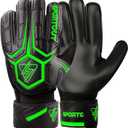 Sportout Goalie Gloves, Goalkeeper Gloves with Finger Protection, Breathable Soccer Goalie Gloves, 4mm Latex, for Kids Youth and Adult (8, Green)