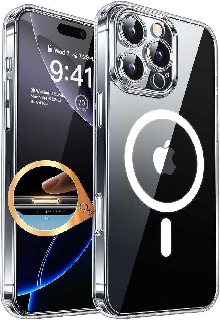 CANSHN Magnetic & Camera Control Compatible with iPhone 16 Pro Case, [Full Camera Protection] [Compatible with Magsafe] Non-Yellowing Protective Shockproof Bumper Phone Cover 6.3 Inch - Clear